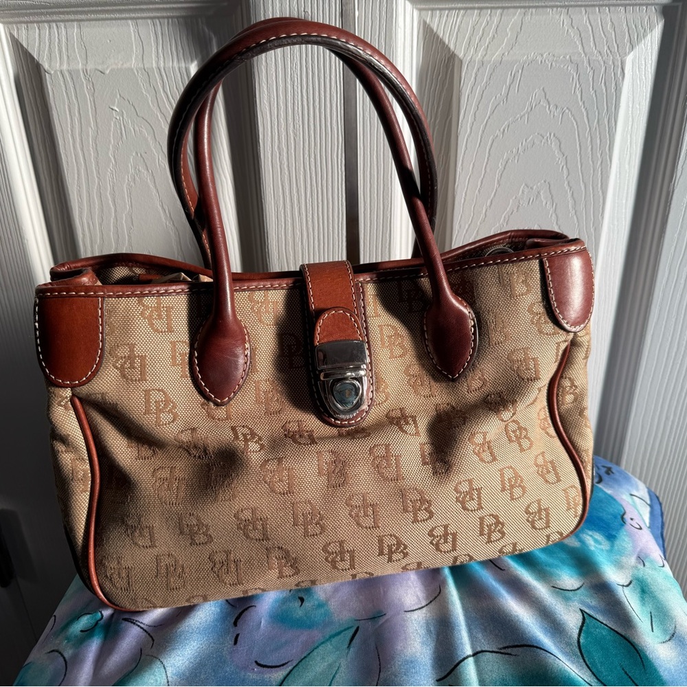 Vintage Dooney & Bourke Brown Tan Satchel with Monogram Canvas